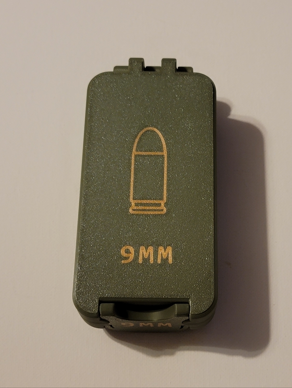 3D Printed 9mm Ammo Box Snap Lock 50 rd Compact Storage Olive Green Gold Pla